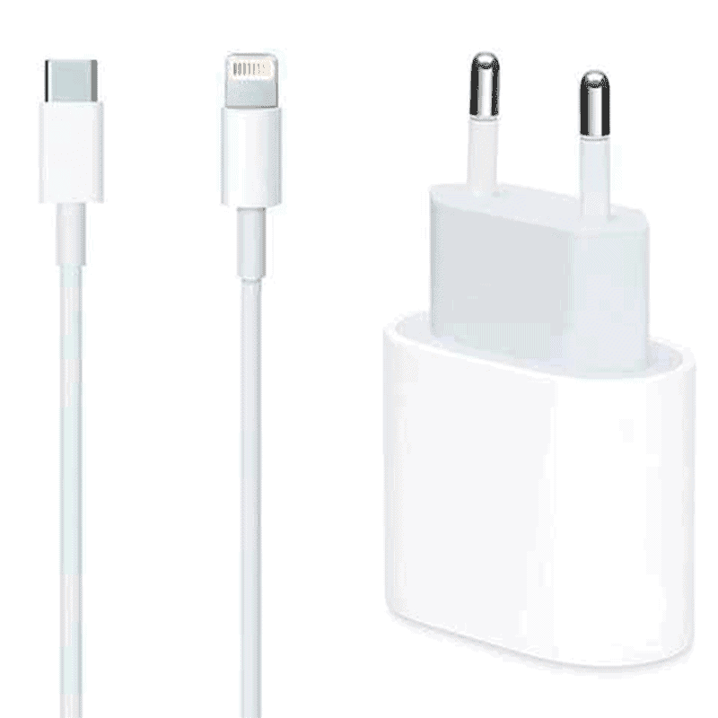 ADAPTADOR DE CORRENTE RÁPIDO 20W USB-C + CABO TYPE-C - LIGHTNING