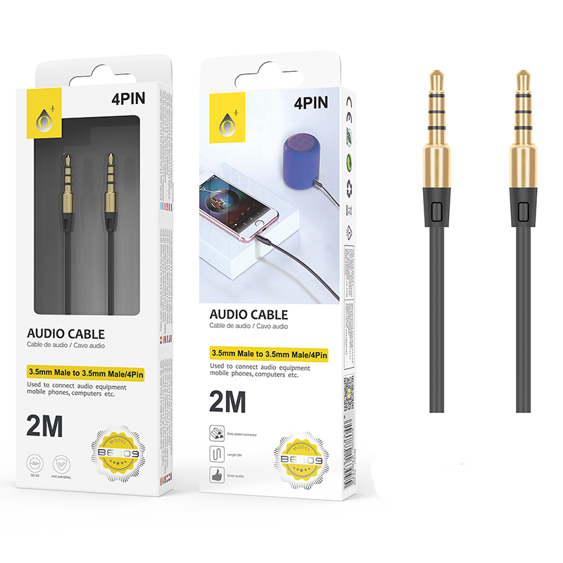 CABO AUDIO JACK 3.5MM 3 PIN 2 MTS B6309 PRETO 800X800