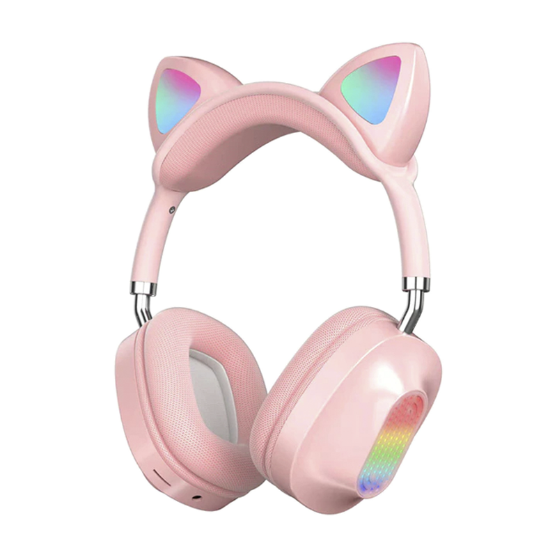 HIFI STEREO STN-06 CAT EAR HEADSET WIRELESS RGB ROSA