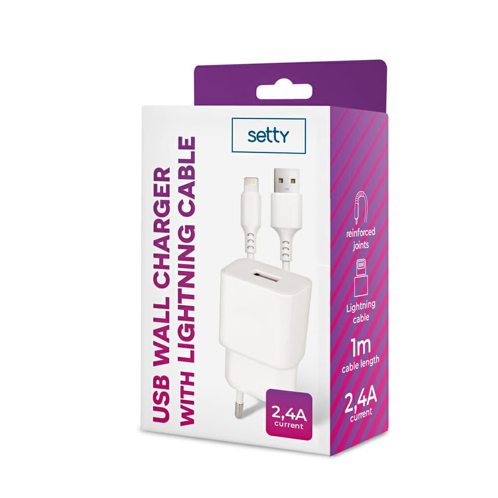 SETTY CARREGADOR 2.4A C/CABO LIGHTNING 1MT (BRANCO)