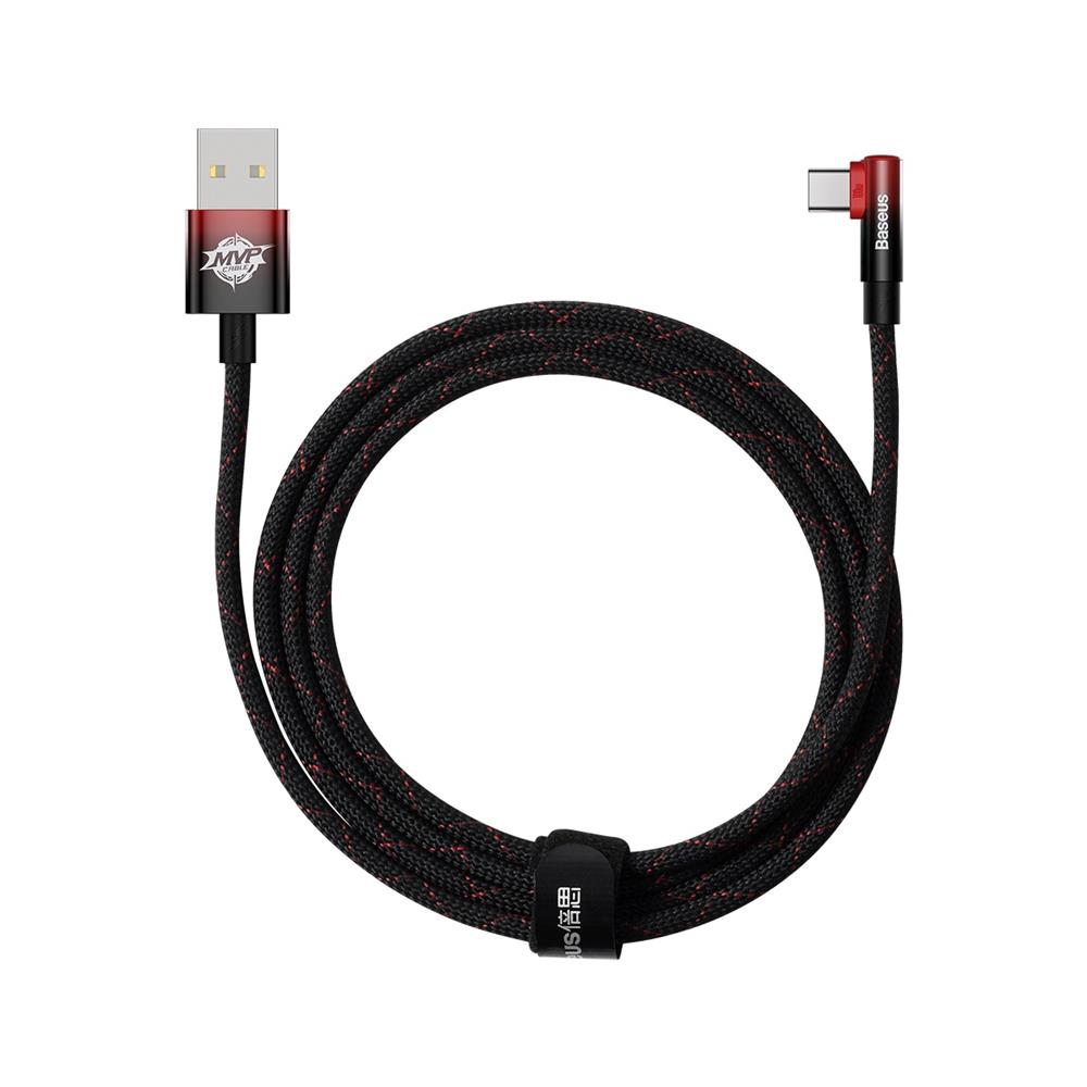 BASEUS CABO EM COTOVELO MVP 2 USB PARA TYPE-C 2MTS 100W (PRETO/VERMELHO)