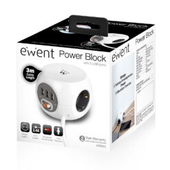 EWENT REGUA EW3953 CUBICA POWER 3 TOMADAS 4 USB 2.4A BRANCO IG2