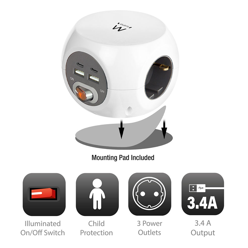 EWENT POWER BLOCK EW3957 3 TOMADAS + 2 X USB 2 X USB-C - Image 4