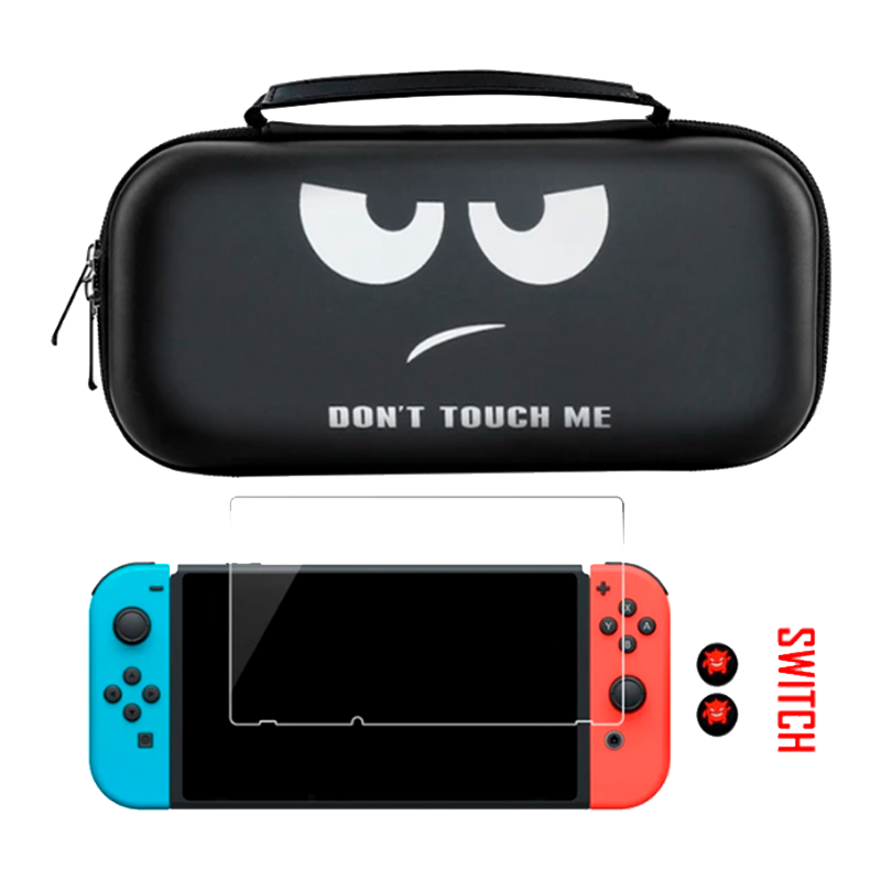 PACK BOLSA DURA DON'T TOUCH ME + PELÍCULA + BORRACHAS DE ANALÓGICOS PARA NINTENDO SWITCH OU SWITCH OLED