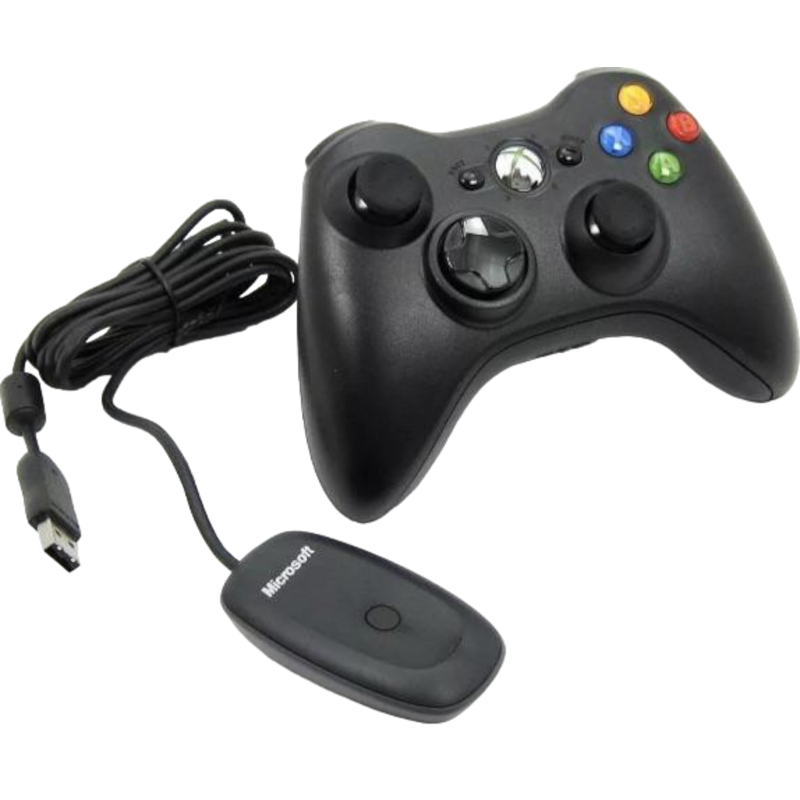 COMANDO MICROSOFT XBOX 360 COM RECEPTOR CARREGADOR S/ FIO (PRETO)(SEMI-NOVO)