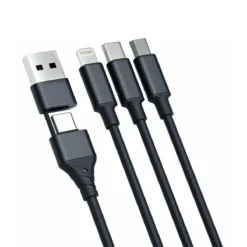 3MK CABO HYPER 3 EM 1 A C PARA USB C MICRO LIGHTNING 1.5 MTS PRETO 3