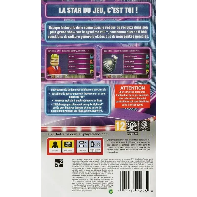 BUZZ! CONCURSO UNIVERSAL (PSP ESSENTIALS) PSP (SEMI-NOVO) - Image 4