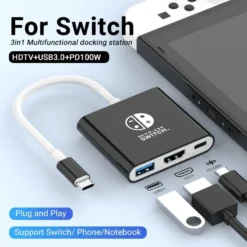 DOCK PORTATIL TYPE C PARA HDMI USB 3.0 USB C NSW PRETA E BRANCA 1