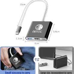 DOCK PORTATIL TYPE C PARA HDMI USB 3.0 USB C NSW PRETA E BRANCA 3