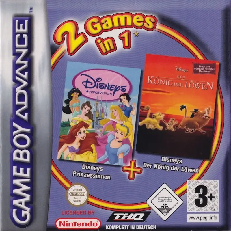 2 GAMES IN 1 DISNEY PRINCESS + DISNEY'S THE LION KING GBA