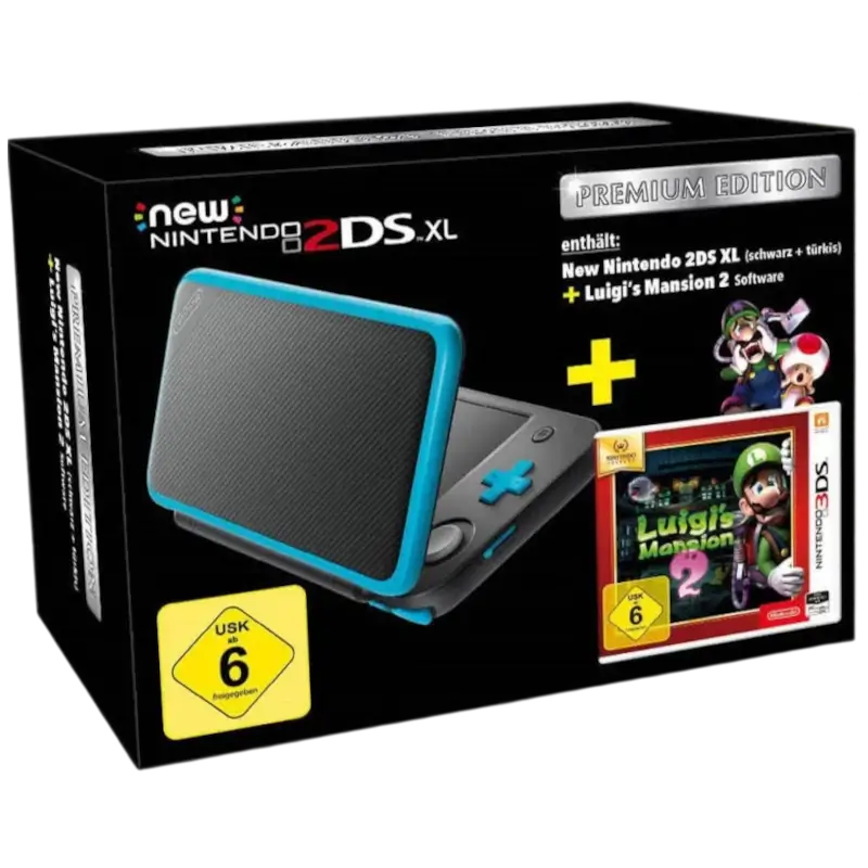 CONSOLA NEW NINTENDO 2DS XL (PRETO/TURQUESA) + LUIGI'S MANSION 2