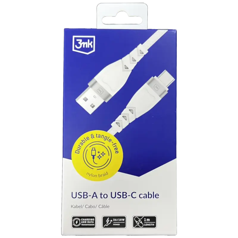3MK CABO NYLON USB-A PARA USB-C CABLE 1M 3A