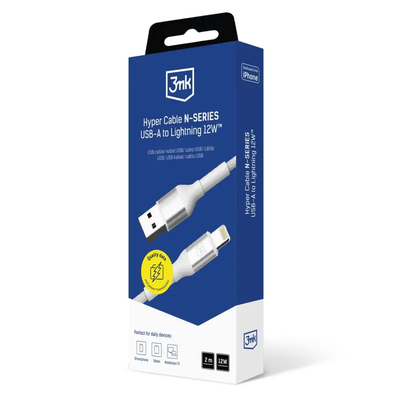 3MK HYPER CABLE N-SERIES USB-A PARA LIGHTNING 12W 2MTS (BRANCO) 5