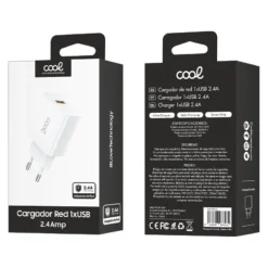 COOL CARREGADOR ADAPTADOR 1X USB UNIVERSAL 2.4 AMP BRANCO 3