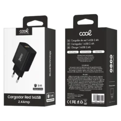 COOL CARREGADOR ADAPTADOR 1X USB UNIVERSAL 2.4AMP PRETO 3