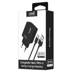 COOL CARREGADOR USB PARA TYPE-C 3A KIT 2 EM 1 PRETO 1