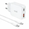 COOL CARREGADOR PD TYPE-C + USB 65W + CABO TYPE-C GAN BRANCO