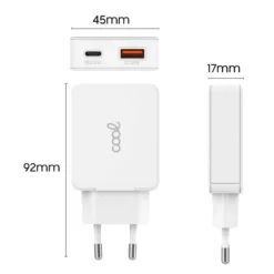 COOL CARREGADOR PD TYPE-C + USB 65W + CABO TYPE-C GAN BRANCO 4