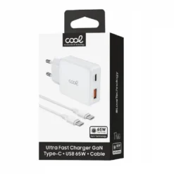COOL CARREGADOR PD TYPE-C + USB 65W + CABO TYPE-C GAN BRANCO 2