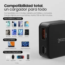 COOL CARREGADOR PD TYPE-C + USB 65W + CABO TYPE-C GAN PRETO 3