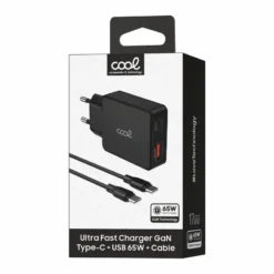 COOL CARREGADOR PD TYPE-C + USB 65W + CABO TYPE-C GAN PRETO 1